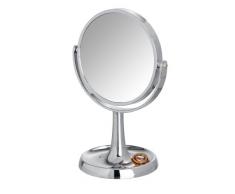 WENKO 3656521100 Kosmetikspiegel Rosolina Chrom - Standspiegel, Spiegelfläche ø 15cm, 500% Vergrößerung, Kunststoff, 19.5 x 28 x 14 cm, Chrom