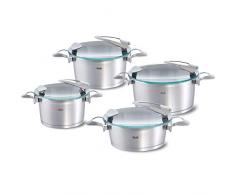 Fissler solea / Edelstahl-Topfset, 4-teilig, Induktions-Kochtopfset, Töpfe mit Glasdeckel, stapelbar, alle Herdarten auch Induktion (3 Kochtöpfe, 1 Bratentopf)