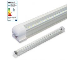 LEDVero 1x SMD LED Röhre 60 cm inklusive Fassung in kaltweiss - Leuchtstoffröhre T8 G13 Tube transparent Abdeckung - Lichtleiste mit 8 W, 800lm- montagefertig