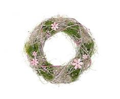 HEITMANN DECO Frühlingskranz mit Blumen und Perlen - Türkranz, Wandkranz, Osterkranz - Frühlingsdeko, Osterdeko - Natur, Rosa, Grün