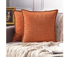 MIULEE Dekorative Überwurf-Kissenbezüge Farmhouse Besatz Flansch Leinen Jute-Kissenbezüge Vintage Decor Kissenbezüge für Couch Sofa Schlafzimmer Auto 18x18 braun