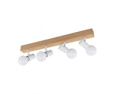 EGLO Deckenlampe Townshend 3, 4 flammiger Vintage Deckenspot im Industrial Design, Retro Lampe aus Stahl und Holz, Farbe: Weiß, braun, Fassung: E27
