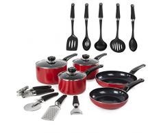 Morphy Richards Equip - 5-teiliges Pfannen-Set mit 9-teiligem Zubehör-Set, Aluminium, rot, 20 x 38.5 x 16.5 cm