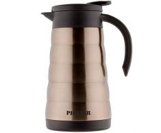 Pioneer Thermo Isolierkanne mit Druckknopf Hochwertiger Edelstahl Doppelwandige Vakuum Isolierung 8 Stunden Heiß / Kalt Kaffeekanne Karaffe 100 % Auslaufsicher Kupfer/Braun 0.8 L