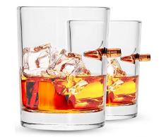 .308 Echt Bullet mundgeblasen Whiskey Glas Set von 2
