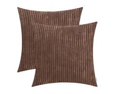 CaliTime 2er Pack Cozy Dekokissenbezüge Taschen für Couch Schlafsofa Bequemer Supersoft Solid Corduroy Gestreift Beide Seiten 50 cm x 50 cm Kaffee