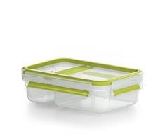Emsa Lunch- und Snackbox mit praktischer Knick-Ecke und Deckel, Yoghurtbox, Volumen: 0,6 Liter, Transparent/Grün, Clip & Go, 518103