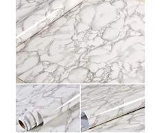 Grauer Marmor Look Kontaktpapier Glossy Folie Vinyl Selbstklebende Rückseite Granit Wandregal Peel & Stick Wandaufkleber zur Abdeckung Arbeitsplatte Küchenschrank (61x 200 cm)