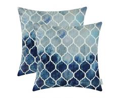 CaliTime Kissenbezüge Kissenhülle 2er Pack 55cm x 55cm Hauptgrau Marineblau Handbemalte Bunte geometrische Gitterkettendruck Wurfkissenbezüge