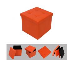 Todeco - Sitztruhe, Kunstleder Sitzhocker - Maximale Belastbarkeit: 150 kg - Material: Kunstleder - Abgenähtes und gesticktes Finish, 38 x 38 x 38 cm, Orange