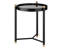 Kela Beistelltisch, Oak, Pulverbeschichtetes Metall mit Eichenholz und Glas, Ø 40 cm, 24266, Schwarz matt