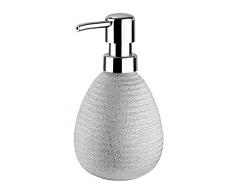 WENKO Seifenspender Polaris Juwel, nachfüllbarer Seifendosierer für Flüssigseife und Lotion aus hochwertiger Keramik, 10 x 16,5 x 9,4 cm, Füllmenge 390 ml, Silber