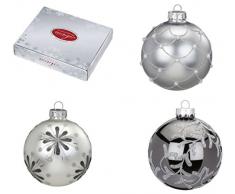 Inge-glas 4647H812-MO dekorierte Glaskugeln, 80 mm, 12 Stück/Box, Grau, 3 verschiedene Dekore