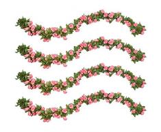 Pauwer Künstliche Rosenranken, Seide, zum Aufhängen, künstliche Rosen, Blumen, Pflanzen für Zuhause, Garten, Büro, Hotel, Hochzeit, Party, Dekoration, 6 Stück, A-Pink, 3pcs