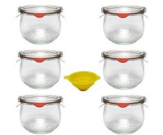 Viva Haushaltswaren - 6 x kleines Weckglas/Einmachglas 500 ml mit Deckel in in Tulpenform, leeres Rundrandglas zum Einkochen - als Vorspeisenglas, Dessertglas (inkl. Klammern, Ringen & Trichter)