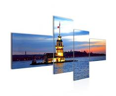 Runa Art Bilder Istanbul Türkei Wandbild 200 x 100 cm Vlies - Leinwand Bild XXL Format Wandbilder Wohnzimmer Wohnung Deko Kunstdrucke Blau 4 Teilig - Made IN Germany - Fertig zum Aufhängen 604141a