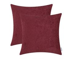CaliTime Kissenbezüge Kissenhülle Packung mit 2 kuscheligen Dekokissenbezügen Etuis für das Sofa auf der Couch Hauptdekoration Fest gefärbtes weiches Chenille 45cm x 45cm Burgund