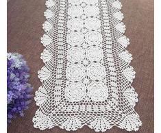 Damanni Tischläufer aus Baumwolle, rechteckig, handgefertigt, Häkelspitze, 40,6 x 68,6 x 139,7 cm, für Couchtisch/Kommode/Schal Garten 16x31 Inch weiß