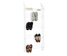 Relaxdays, weiß Tür-Schuhregal, 12 Paar, Korb, zum Einhängen, Schuhablagen auf 4 Ebenen, Eisen, HBT: 144 x 60 x 19 cm