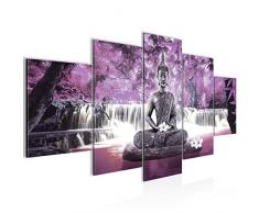 Bilder Buddha Wasserfall Wandbild 200 x 100 cm Vlies - Leinwand Bild XXL Format Wandbilder Wohnzimmer Wohnung Deko Kunstdrucke Violett 5 Teilig - MADE IN GERMANY - Fertig zum Aufhängen 503551c