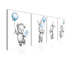 Bilder Kinderzimmer Tiere Wandbild 160 x 50 cm Vlies - Leinwand Bild XXL Format Wandbilder Wohnzimmer Wohnung Deko Kunstdrucke Blau 4 Teilig - MADE IN GERMANY - Fertig zum Aufhängen 017846c