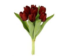 Real-Touch Tulpenbund mit 7 Blüten, 35 cm, Frühjahrsdeko, Frühlingsdeko, Osterdeko, Kunstblumen, Künstliche Blumen, Rot