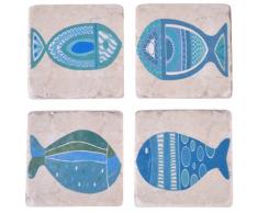 NIKKY HOME 4er-Set Vintage Untersetzer Shabby Retro Untersetzer aus Kunstharz Kaffee Tee Milch Trinkbecher (Blauer Fisch)