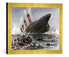 Gerahmtes Bild von Willy StöwerDer Untergang der Titanic, Kunstdruck im hochwertigen handgefertigten Bilder-Rahmen, 40x30 cm, Gold raya