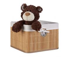 Relaxdays Aufbewahrungskorb Bambus H x B x T: ca. 20 x 31 x 31 cm Regalkorb für Regal und Schrank mit abnehmbarem Stoffbezug als dekorative Aufbewahrungsbox mit Griff und Stauraum zum Falten, natur
