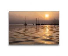 Calvendo Premium Textil-Leinwand 75 cm x 50 cm quer, Morgens am Stadthafen in Rostock | Wandbild, Bild auf Keilrahmen, Fertigbild auf echter Leinwand. am Stadthafen in Rostock Orte Orte