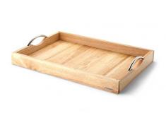 Continenta Tablett mit 2 Metallgriffen, Serviertablett aus Gummibaumholz, Größe: 53 x 36 x 5 cm