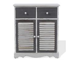 Rebecca Mobili platzsparende Kommode, Mehrzweckschrank, Weiß Grau, mit 2 Türen 2 Schubladen, aus Holz, Retro-Stil, für Eingang Küche – Maße: 70 x 60 x 30 (HxLxB) – Art. RE6079