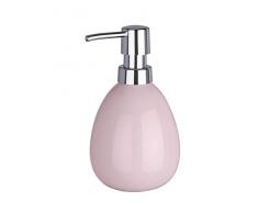 WENKO Seifenspender Polaris, nachfüllbarer Seifendosierer für Flüssigseife und Lotion aus hochwertiger Keramik, 10 x 16,5 x 9,4 cm, Füllmenge 390 ml, Pastell-Rosa