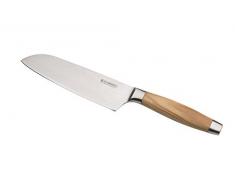 Le Creuset Santoku Messer, 18 cm 18/8 Damaststahlklinge mit glattem Schliff, Olivenholzgriff, Rostfrei, Braun/Silber