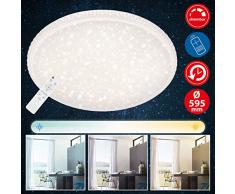 Briloner Leuchten LED Deckenleuchte mit Sternendekor und transparenten Kristallen, Deckenlampe dimmbar, Fernbedienung, inkl. Nachtlicht, Timer-& Memoryfunktion, Weiß, Ø 59,5cm, 48 W