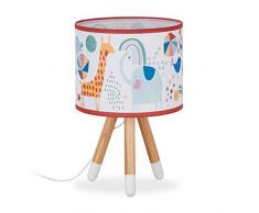 Relaxdays Nachttischlampe Kinder, Tiermotiv, Kinderlampe Jungen & Mädchen, Dreibein Schirmlampe, HxD: 40 x 25 cm, bunt, Stoff, Holz, mehrfarbig, 40 x 25 x 25 cm