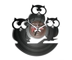 Disc´O´Clock Wanduhr aus Vinyl - Motiv TRE CIVETTE SUL COMO - Die drei Eulen
