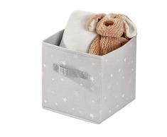 iDesign Stoffbox, kleine faltbare Aufbewahrungsbox aus Baumwoll-Polyester-Mischung mit 2 seitlichen Griffen, gemusterte Ordnungsbox für Schrank, Schlaf- und Kinderzimmer, grau