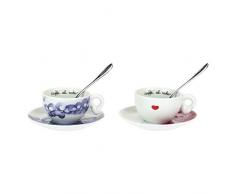 THUN 2er Set Espressotassen Amore-Porzellan mit 2 Edelstahllöffeln - 100 ml-Ø 5,5 cm, bunt