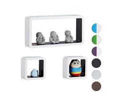 Relaxdays Cube Regal, 3er Set, Freischwebend, Quadratisch, Modern, Hoch- & Querformat, Kinderzimmer, MDF, Weiß/Schwarz