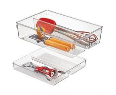 InterDesign 03110EU Linus 2-teilige Schubladenkasten für Küchenutensilien und Zubehör, Plastik, durchsichtig, 30,5 x 20,3 x 8,2 cm