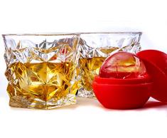 The Elan Collective Whiskey Gläser Set | 2 ‘The Stanley’ Whiskey, Longdrink oder Cocktail Gläser mit 2 Eiskugelformen in eleganter Geschenkverpackung 300ml Kapazität, spülmaschinenfest