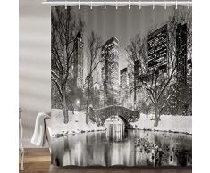 New York Winter Night Duschvorhang-Set, Cityscape Snow Central Park Szene Weihnachten Premium Stoff Badvorhänge, Badezimmer Zubehör Dekor mit 12 Haken, 177,8 x 177,8 cm