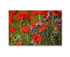 Calvendo Premium Textil-Leinwand 90 cm x 60 cm quer Mohnblumen am Wegesrand | Wandbild, Bild auf Keilrahmen, Fertigbild auf echter Leinwand, Leinwanddruck