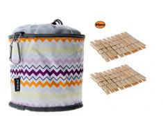 Frank Pressie Groß Wäscheklammerbeutel zum Aufhängen Wasserdicht Korb mit Karabinerhaken Wetterfeste Wäscheklammertasche für Wäscheleine mit 40 Holzklammern