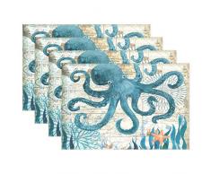 Halloween-Spinnennetz, 6 Stück, hitzebeständig, Tischset, waschbar, schmutzabweisend, rutschfest, Polyester, für Küche und Esszimmer, Polyester, Octopus, 4er-Set