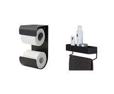 Sealskin Brix Toilettenpapierhalter mit integriertem Reserverollenhalter, Metall, Farbe: Schwarz + Brix Handtuchreck mit Ablage, Handtuchhalter aus Metall, Farbe: Schwarz