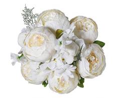 Luyue Vintage Künstliche Pfingstrose Seidenblumen Bouquet Home Hochzeit Dekoration, Seide, Spring White, 53 cm