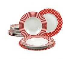Creatable, 19723, Serie UNO Punkte rot-weiß, 12 teilig Tafelservice, Porzellan, Mehrfarbig, 28 x 22,5 x 29 cm, Einheiten