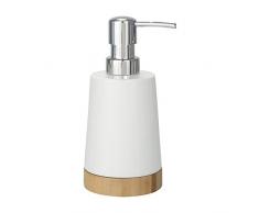 WENKO 17678611 Seifenspender Bamboo - Flüssigseifen-Spender, Fassungsvermögen 0.33 L, Keramik, 9 x 17.5 x 8 cm, WeiÃ